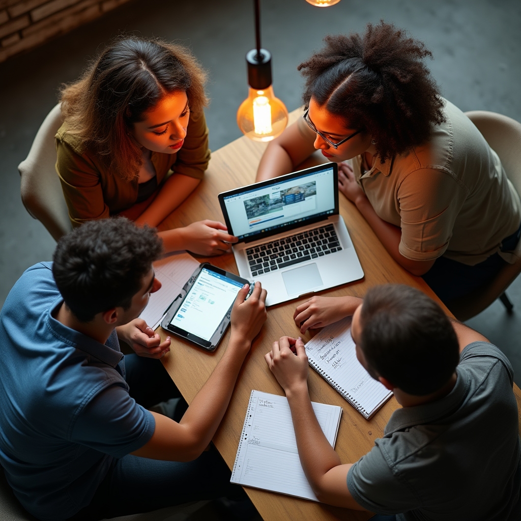 Team che lavora insieme su nuovi strumenti digitali in un ambiente di lavoro moderno